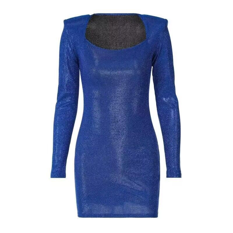 Damen Schimmerndes figurbetontes Minikleid mit quadratischem Ausschnitt und betonten Schultern Echoarchiv