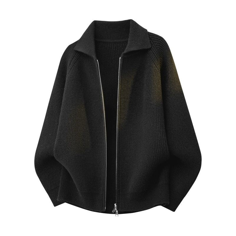 Damen Oversize-Strickjacke mit durchgehendem Reißverschluss, gerippter Struktur & Stehkragen Echoarchiv