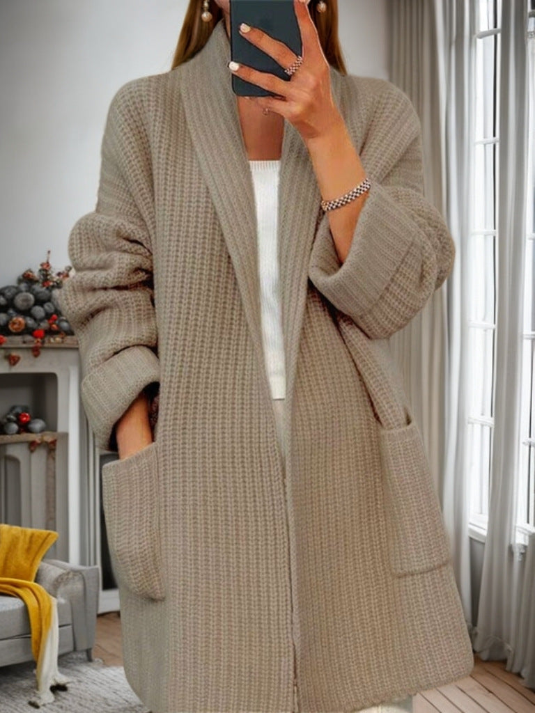 Damen nan langer übergroßer Strickmantel mit Schalkragen und aufgesetzten Taschen Echo Archiv