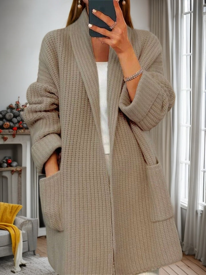 Damen nan langer übergroßer Strickmantel mit Schalkragen und aufgesetzten Taschen Echo Archiv