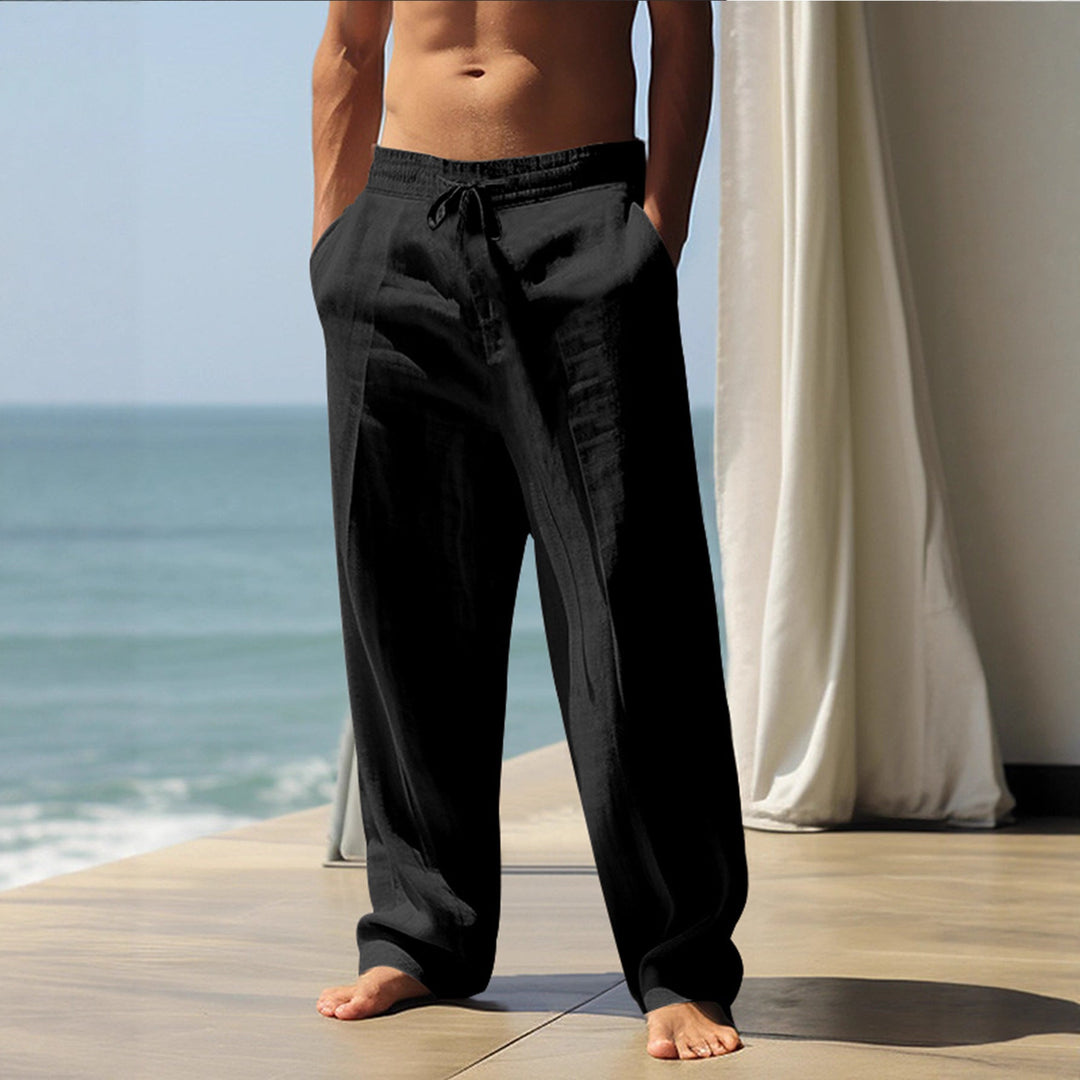 Herren Bequeme Leinenhose mit elastischem Bund und seitlichen Taschen Echoarchiv