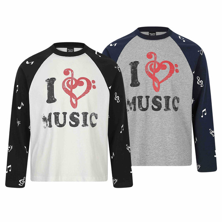 Unisex Langarm-Raglanshirt mit Musikprint und Notenärmeln Echoarchiv