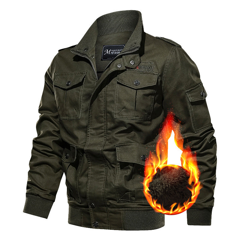 Herren nan winddichte Canvas-Militärjacke mit Teddyfutter, multiplen Klapp- und Reißverschlusstaschen sowie geripptem Saum Echo Archiv