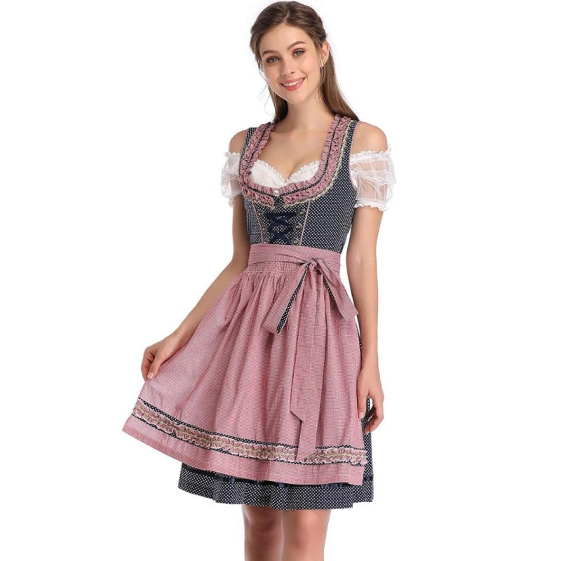 Damen nan klassisches Dirndlkleid mit geschnürtem Mieder, knielanger Trachtenrock und Satinschleife Echo Archiv