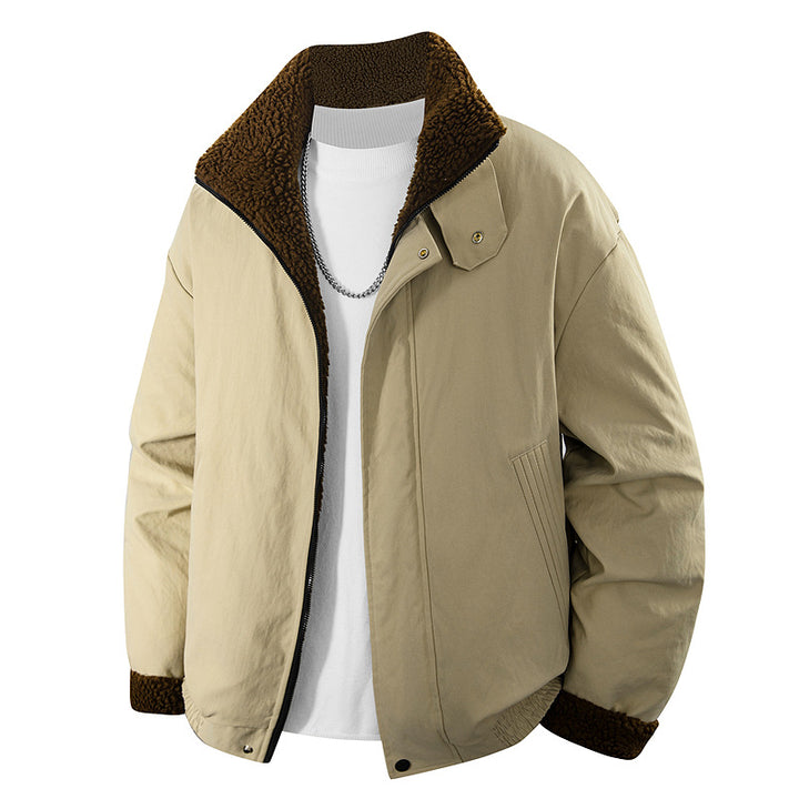 Men's plush-lined stand-collar insulated zip jacket with snap throat tab – Taviero