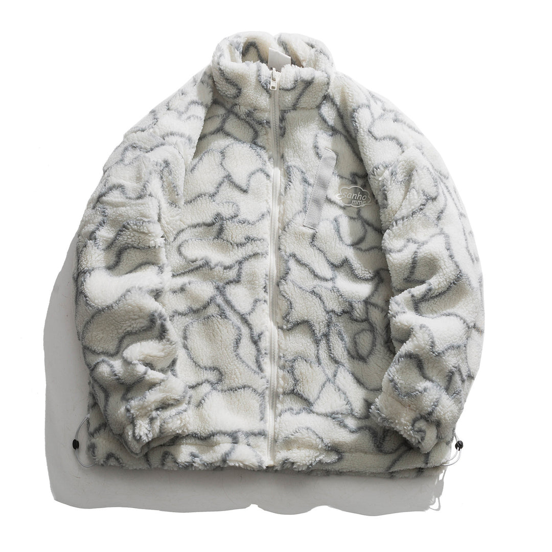 Damen kuschelige Teddy-Fleece Jacke mit Stehkragen und Kordelzug Echoarchiv