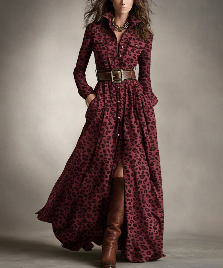 Damen nan karierte Maxikleid Hemdblusenkleid mit ausgestelltem Rock und breitem Taillengürtel Echo Archiv