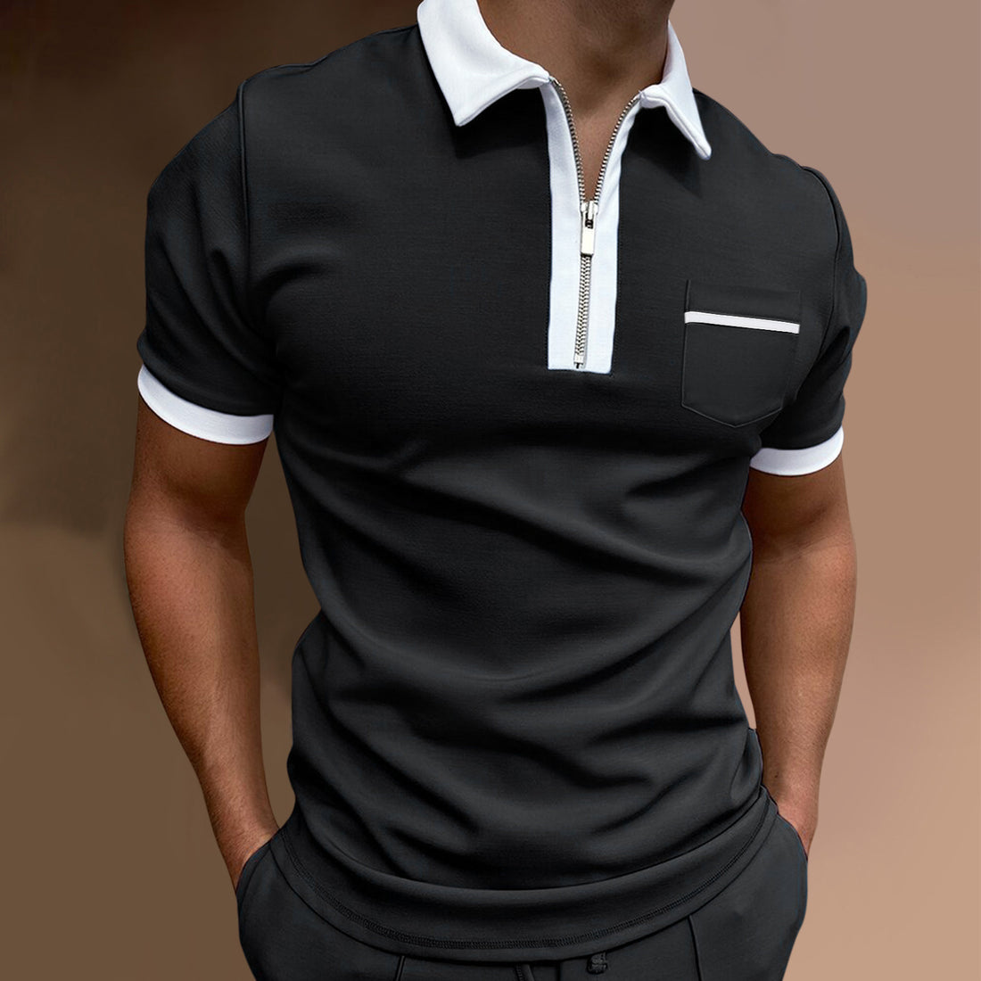 Herren Polohemd mit Reißverschluss und Brusttasche – Cavello