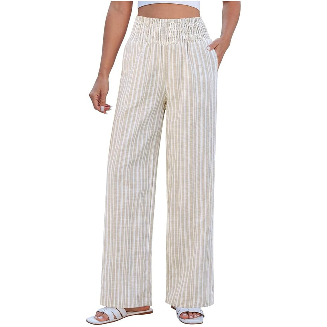 Damen Leichte Leinenhose mit weitem Bein, hoch geschnittener geraffter Gummibund und Seitentaschen Echo Archiv