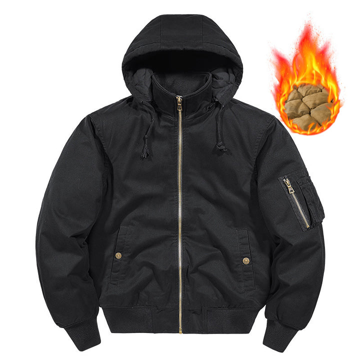 Herren Gefütterte Bomberjacke mit Kapuze und Thermoisolierung, Ärmel‑Utilitytasche – Brevano