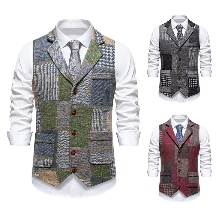 Herren nan Patchwork Weste mit Reverskragen Knopfleiste und aufgesetzten Taschen Echo Archiv