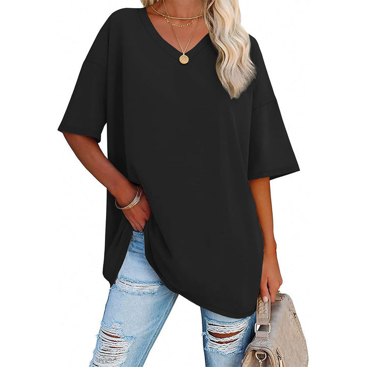 Damen Oversized T-Shirt mit V-Ausschnitt und seitlichen Schlitzen Echoarchiv
