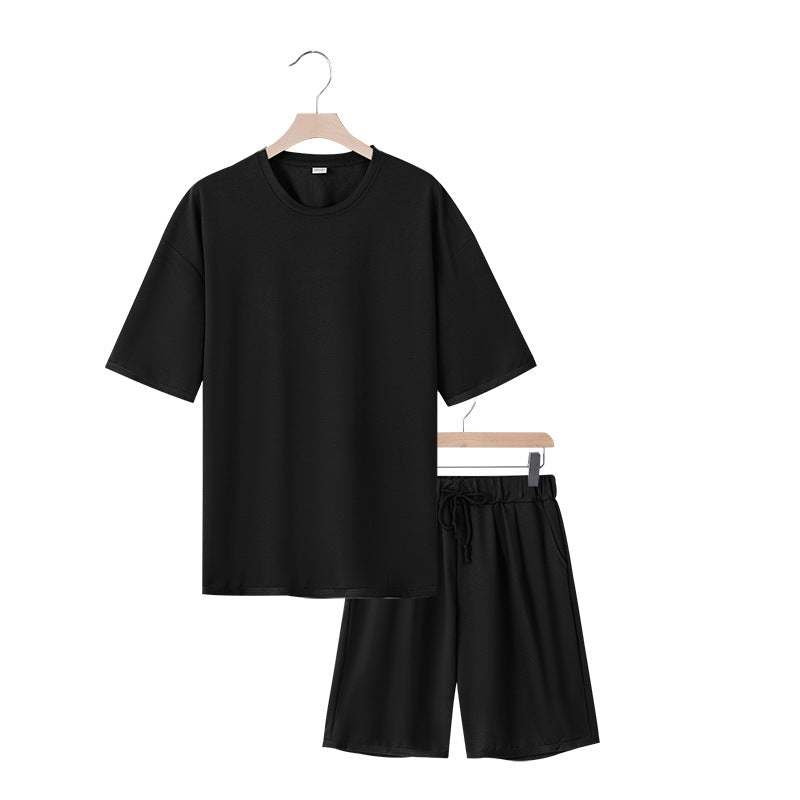 Herren nan entspannter Jersey-Set mit verlängertem Rundhals-T-Shirt und elastischen Kordelzug-Shorts Echo Archiv