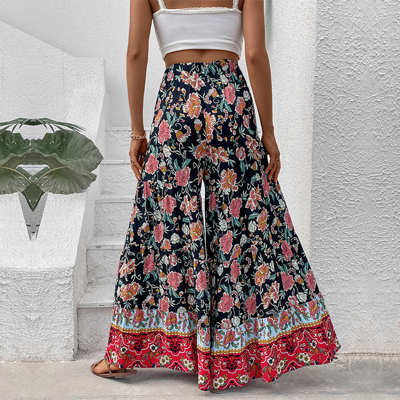 Damen Maxirock mit Stufen, elastischem Bund und floralem Boho-Print Echoarchiv