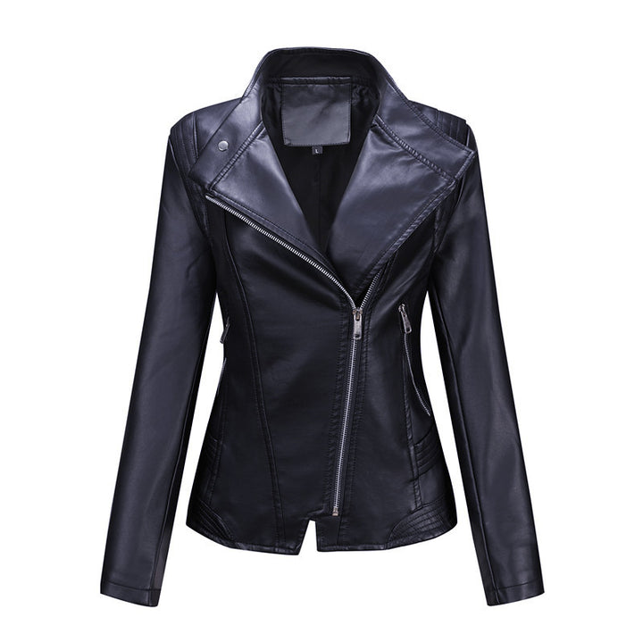 Damen Asymmetrische Bikerjacke aus Kunstleder mit Nietenbesatz und tailliertem Schnitt Echoarchiv