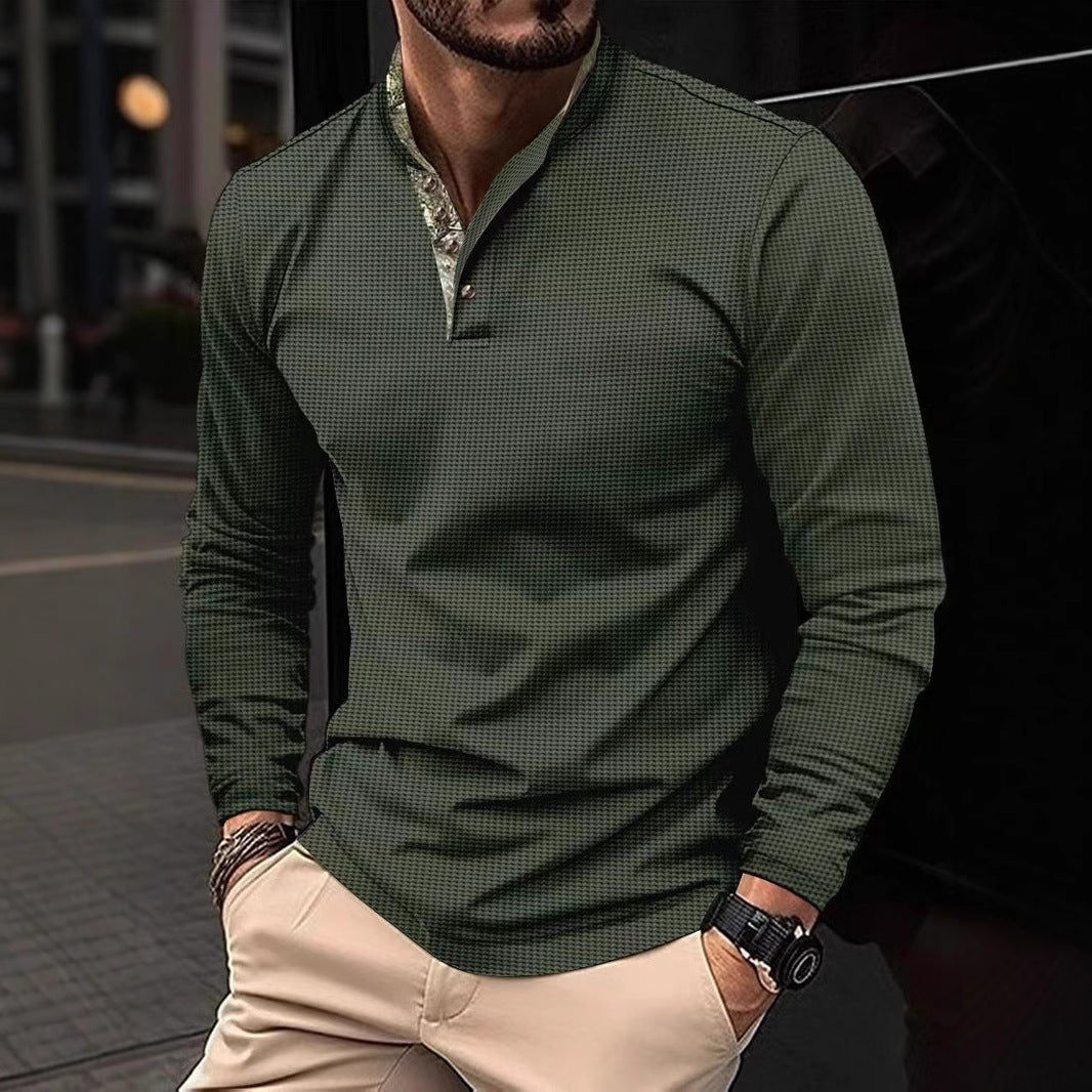 Herren elegantes Langarmshirt mit modischem Kragen und strukturiertem Design Echoarchiv