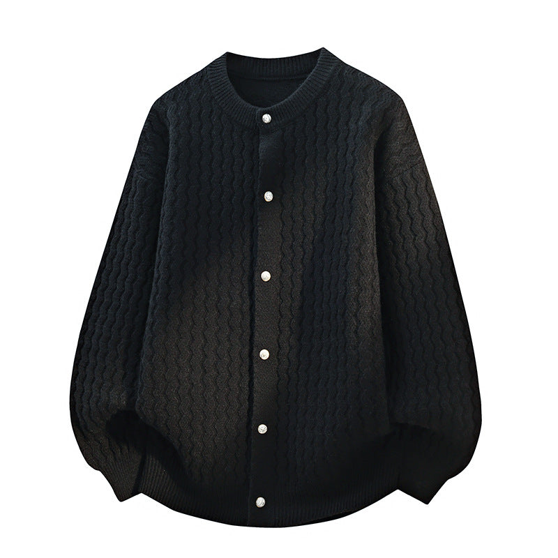 Damen Oversize-Strickjacke mit feiner Strukturstruktur & Perlenknopfleiste Echoarchiv