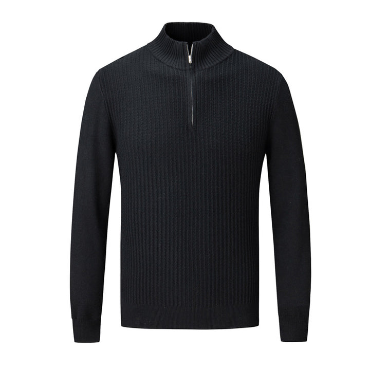 Herren Strickpullover mit modernem Stehkragen und feinem Rippdesign Echoarchiv