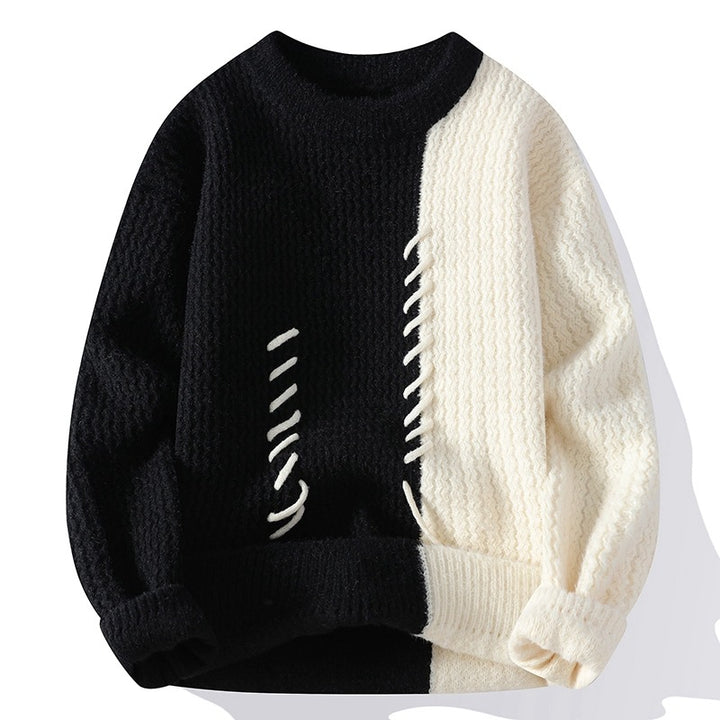 Unisex nan strukturierter Strickpullover mit asymmetrischem Zweifarbdesign und dekorativer Ziernaht Echo Archiv