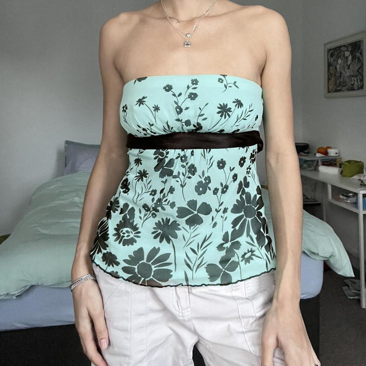 Damen Bandeau-Top mit floralem Druck und verstellbarem Gürtel Echo Archiv