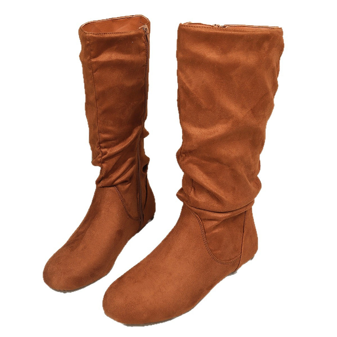 Damen Kniehohe Slouch-Stiefel aus Veloursimitat mit Innenseiten-Reißverschluss und flacher Komfortsohle Echo Archiv