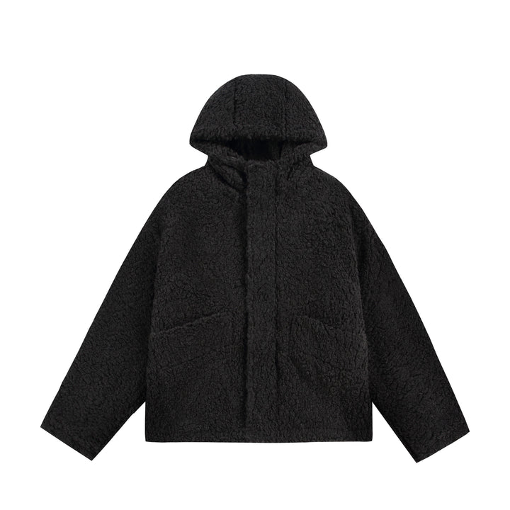Damen Oversize Sherpa‑Kapuzenjacke mit verdeckter Frontblende und aufgesetzten Taschen Echoarchiv