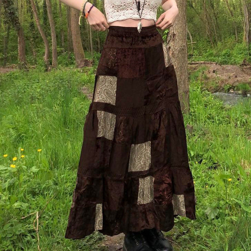 Damen Maxirock mit floralen Patchwork-Mustern und voluminösem Saum Echo Archiv