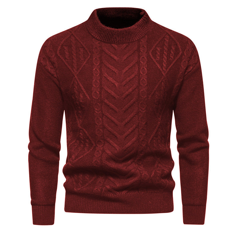 Herren Strukturierter Mockneck-Strickpullover mit Zopf- und Chevron-Muster Echo Archiv