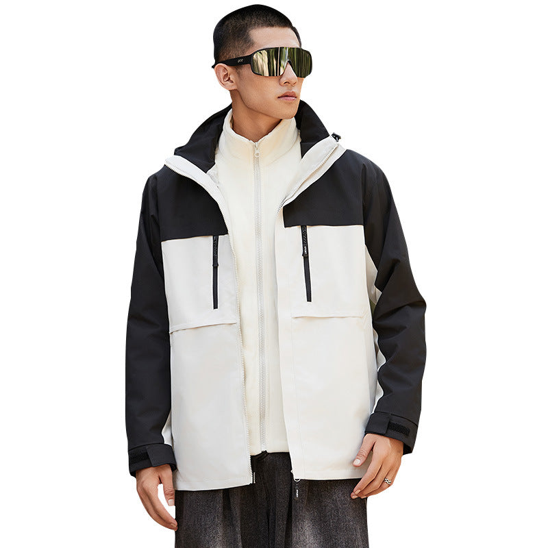 Herren technische Outdoorjacke mit Kapuze, wasserabweisender Membran und multifunktionalen Reißverschlusstaschen Echoarchiv