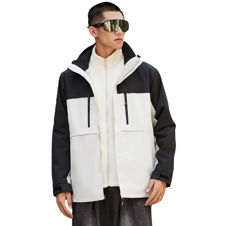Herren technische Outdoorjacke mit Kapuze, wasserabweisender Membran und multifunktionalen Reißverschlusstaschen Echoarchiv