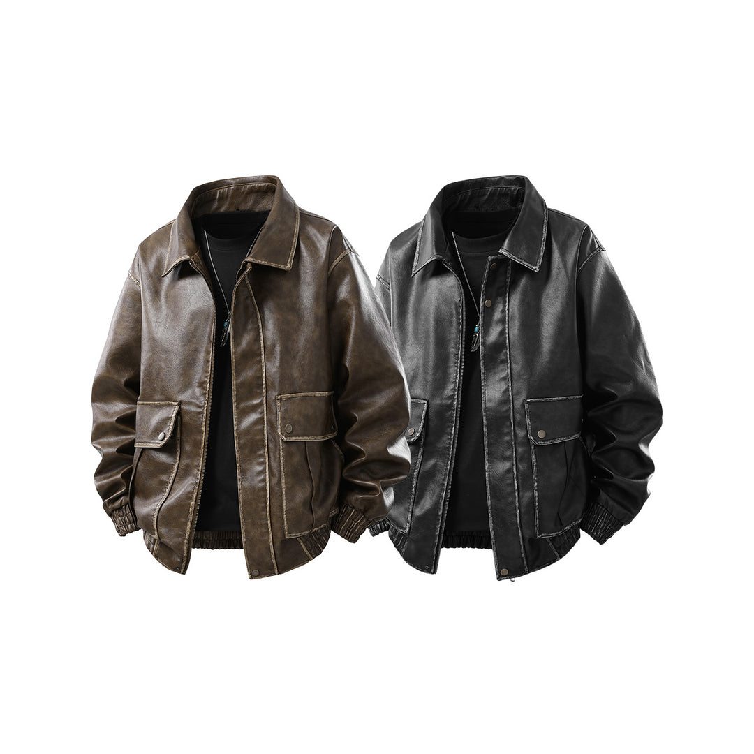 Herren Oversized Faux‑Leather Bomberjacke mit abnehmbarer Kapuze und Utility‑Taschen Echo Archiv