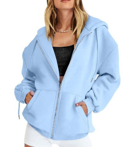 Damen nan oversized Zip-Kapuzenjacke mit kontrastierendem Reißverschluss, doppellagiger Kapuze und Kängurutasche Echo Archiv