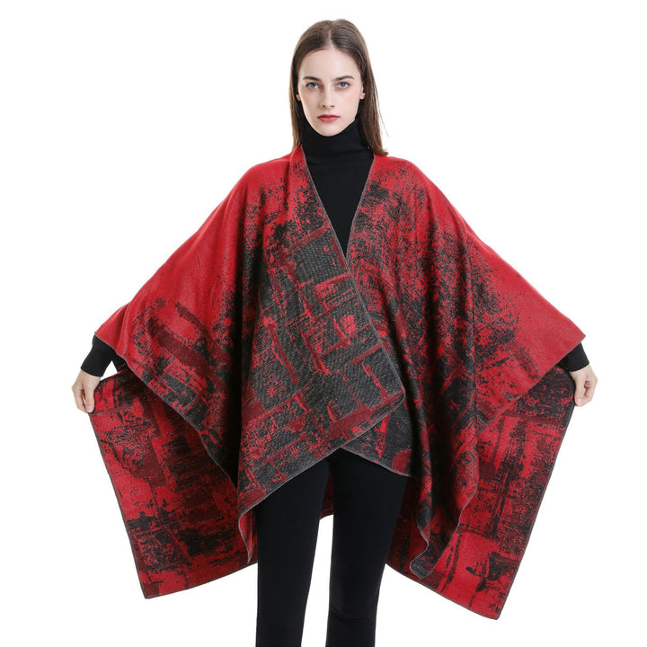 Damen Wollmix-Cape mit grafischem Jacquard, offenem Kimono-Fall und weichfallender Drapierung Echo Archiv