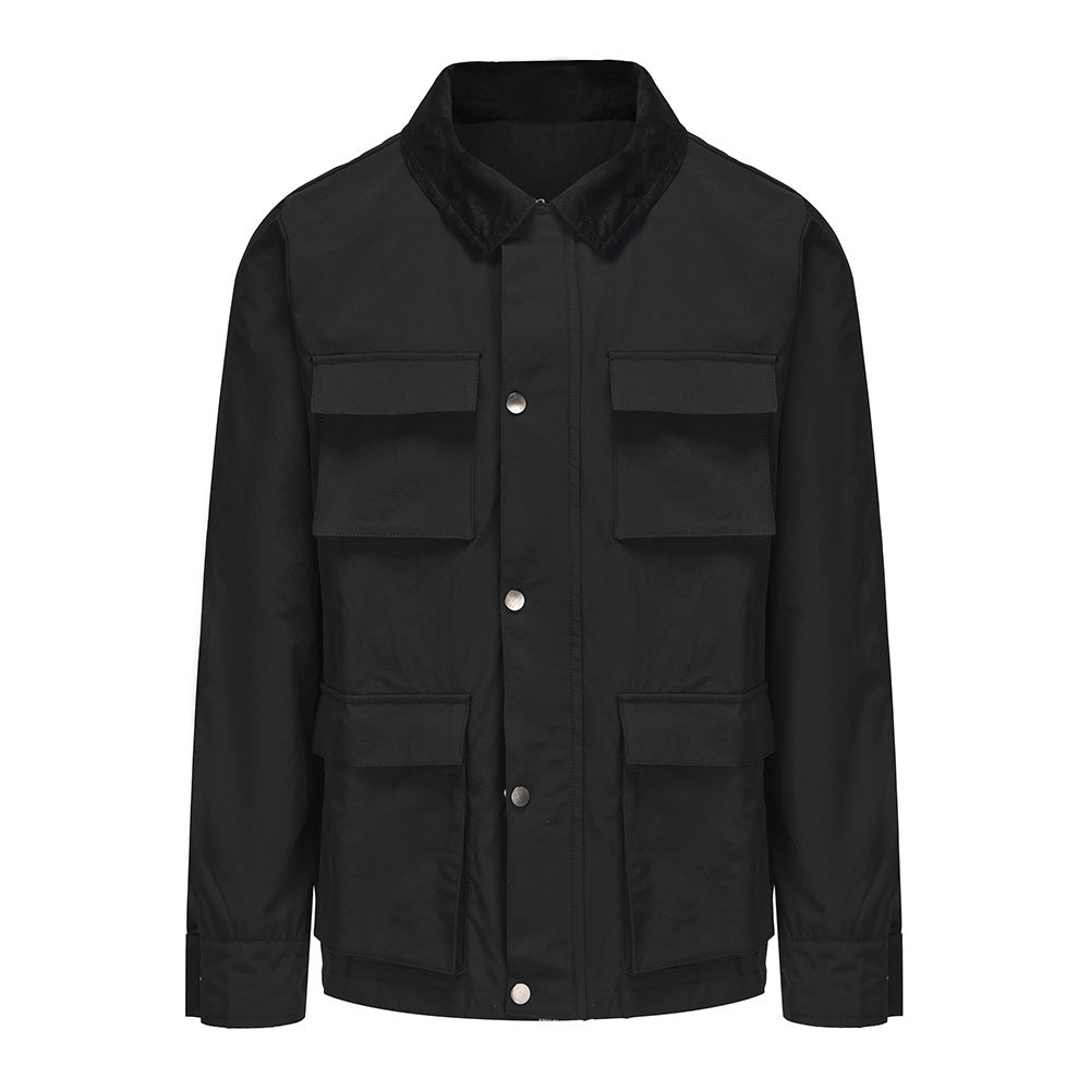Herren modische Utility-Jacke mit mehreren praktischen Taschen und Kunstfellkragen Echoarchiv