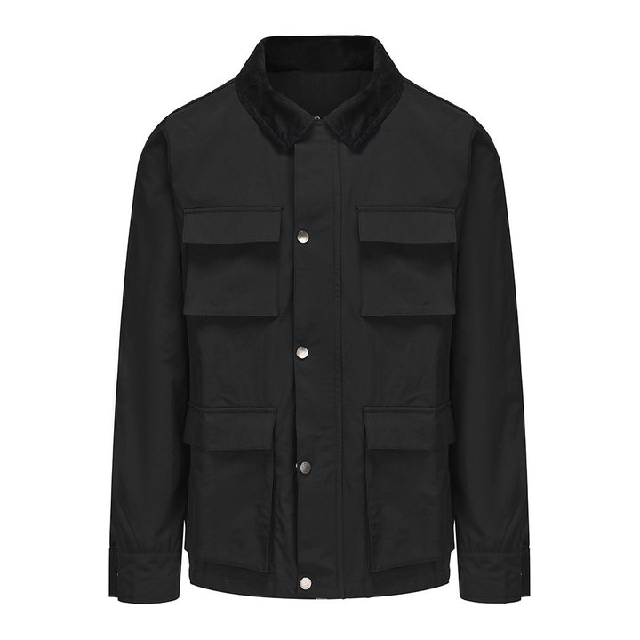 Herren modische Utility-Jacke mit mehreren praktischen Taschen und Kunstfellkragen Echoarchiv