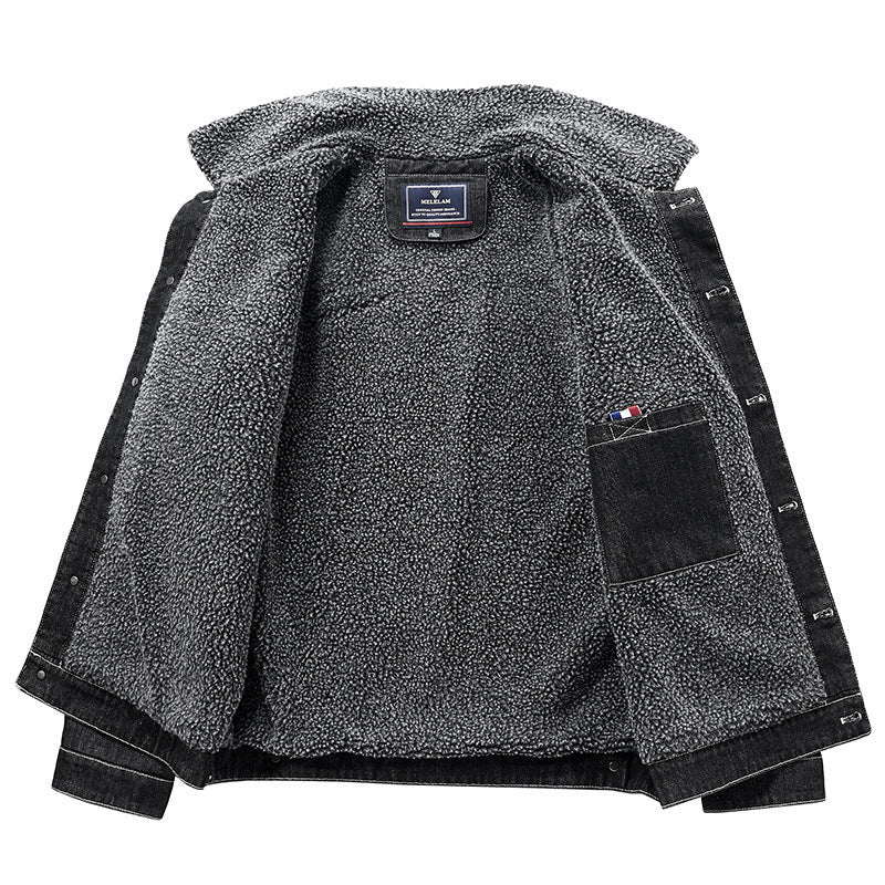 Herren Gefütterte Jeansjacke mit Teddyfleece-Innenfutter und Stehkragen – Denvaro