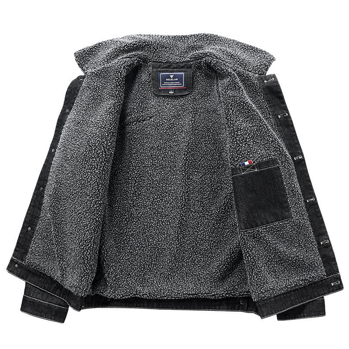 Herren Gefütterte Jeansjacke mit Teddyfleece-Innenfutter und Stehkragen – Denvaro