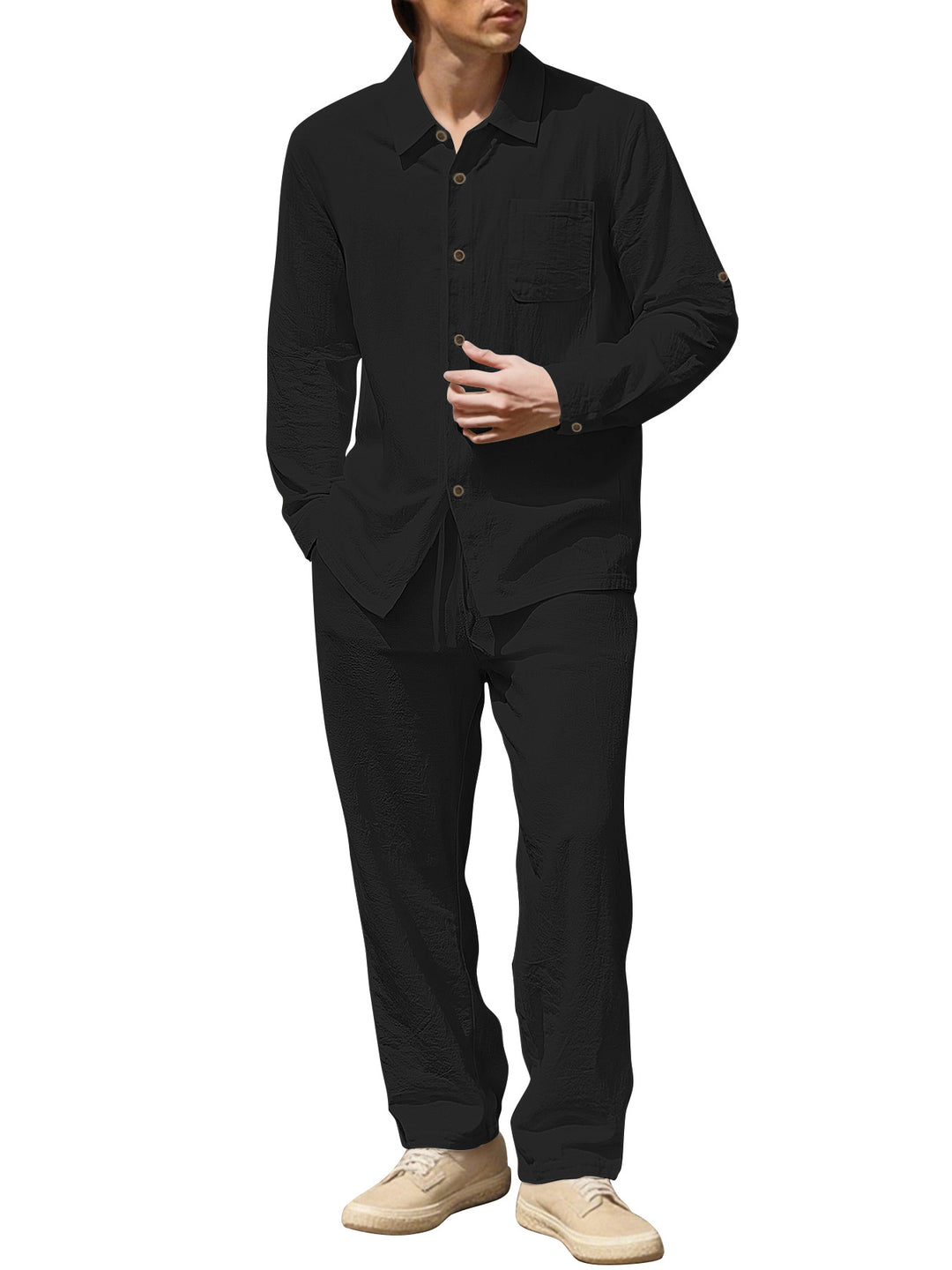 Herren lässiges Leinen-Hemden und Hosen Set Echoarchiv