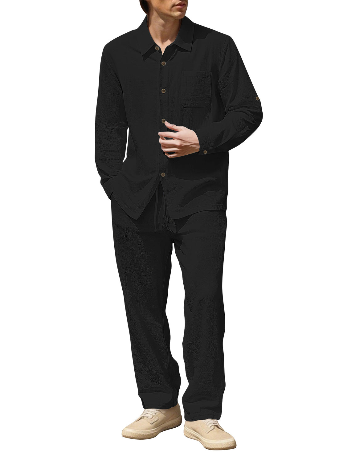 Herren lässiges Leinen-Hemden und Hosen Set – Marzano