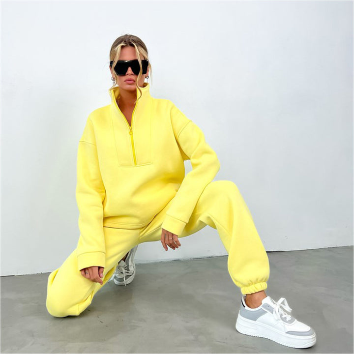 Damen nan weiches Oversize-Halbzip-Loungewear-Set mit hohem Stehkragen und taillierter Jogginghose Echo Archiv