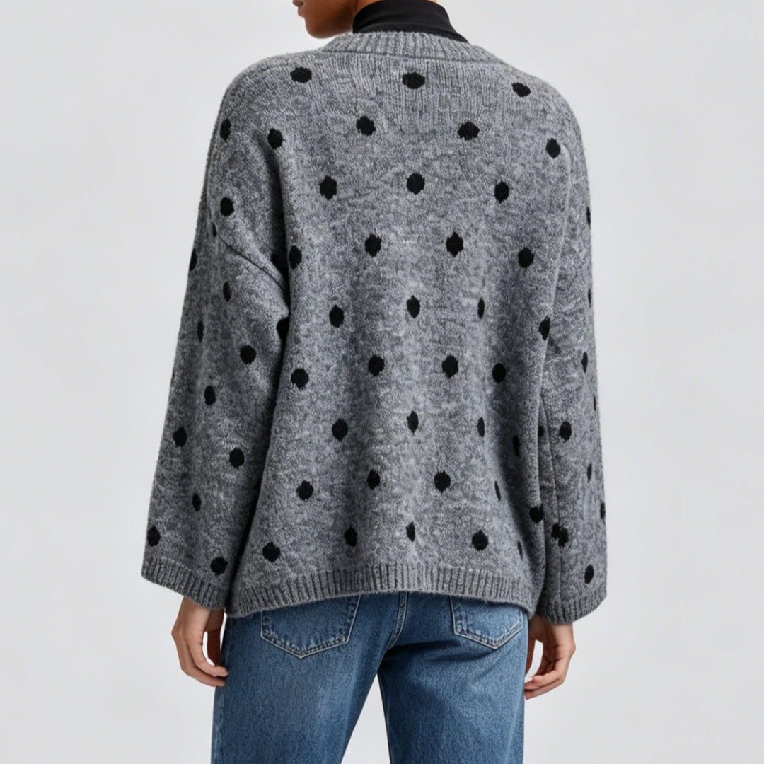 Damen Oversize Strickpullover mit dezentem Punktemuster und Rundhalsausschnitt – Mavelle