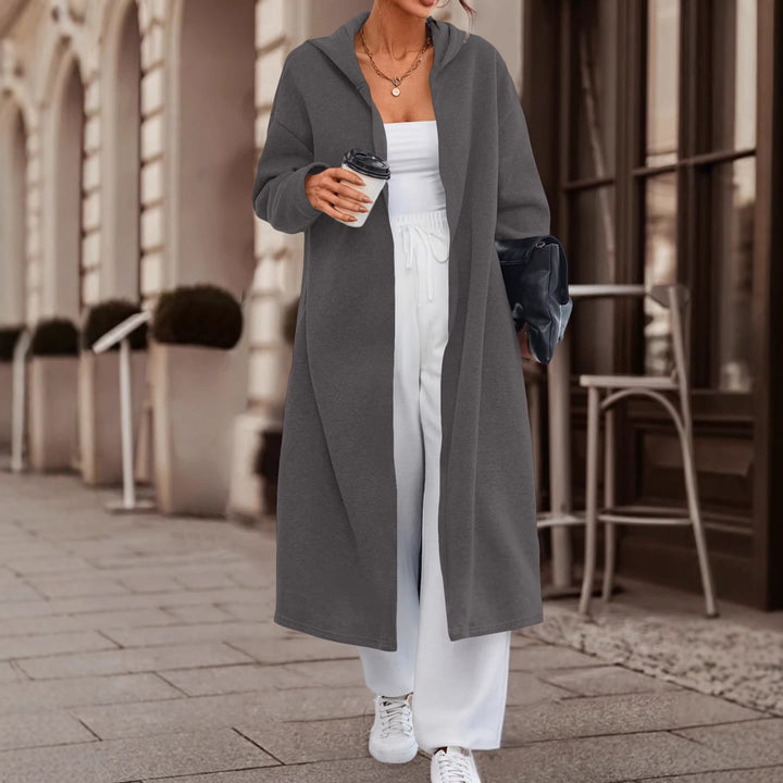 Damen Langer Oversize Kapuzenmantel mit offener Front und weichem Fleece – Célinea