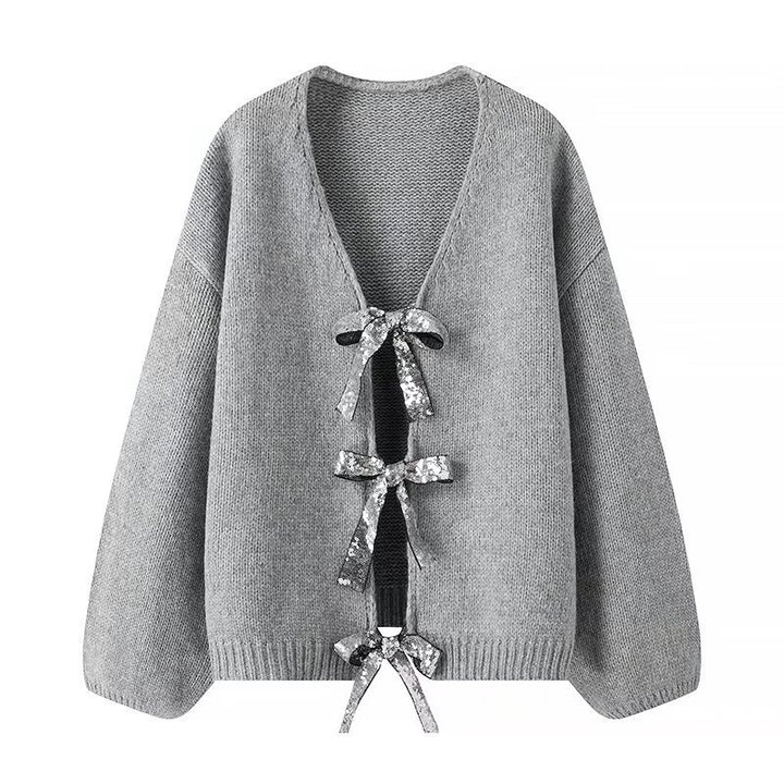 Damen Oversize-Strickcardigan mit V‑Ausschnitt und Pailletten‑Schleifen Echo Archiv