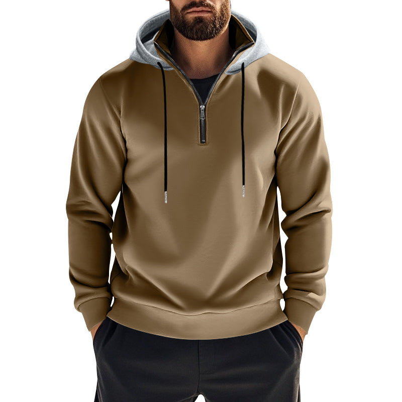 Herren nan sportives Kapuzen-Sweatshirt mit kurzem Frontreißverschluss, kontrastgefütterter Kapuze und elastischen Rippbündchen Echo Archiv
