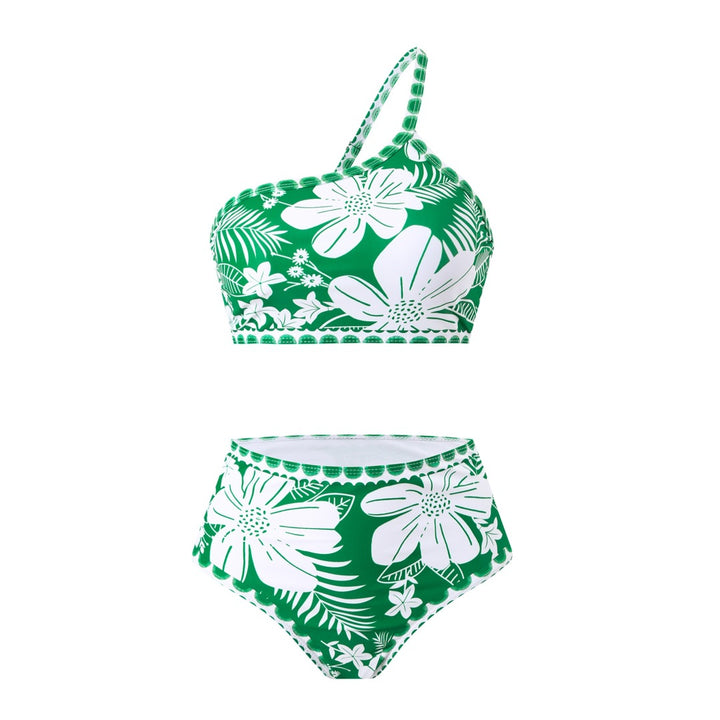Damen Bikini-Set mit asymmetrischem Oberteil und floralen Details Echo Archiv