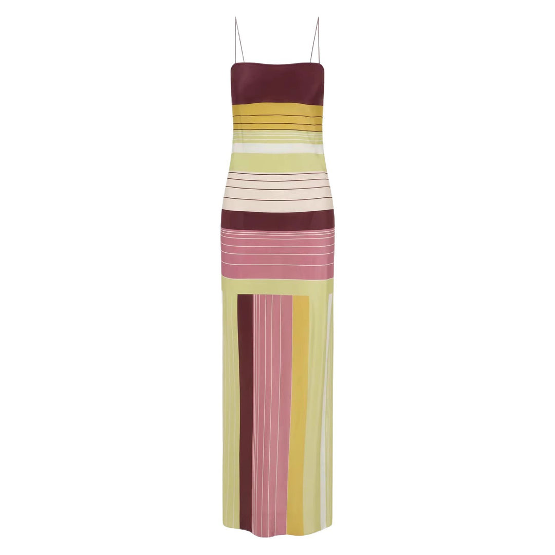 Damen nan figurbetontes Maxikleid mit Spaghettiträgern, geradem Ausschnitt, Paneelstreifen und seitlichem Schlitz Echo Archiv