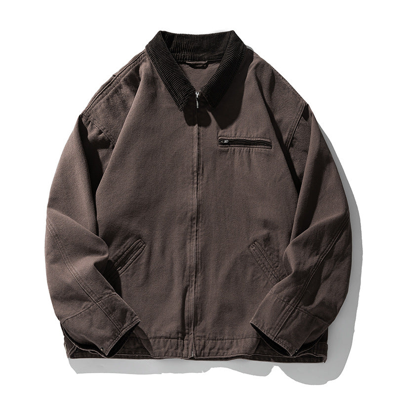 Unisex Boxy Canvas-Overshirtjacke mit Cordkragen und Brust-Reißverschlusstasche Echo Archiv