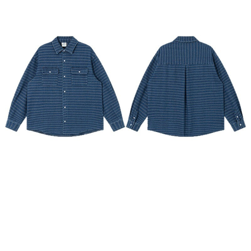 Unisex Strukturierte Baumwoll-Overshirtjacke mit Zickzack-Jacquard und aufgesetzten Brusttaschen Echoarchiv