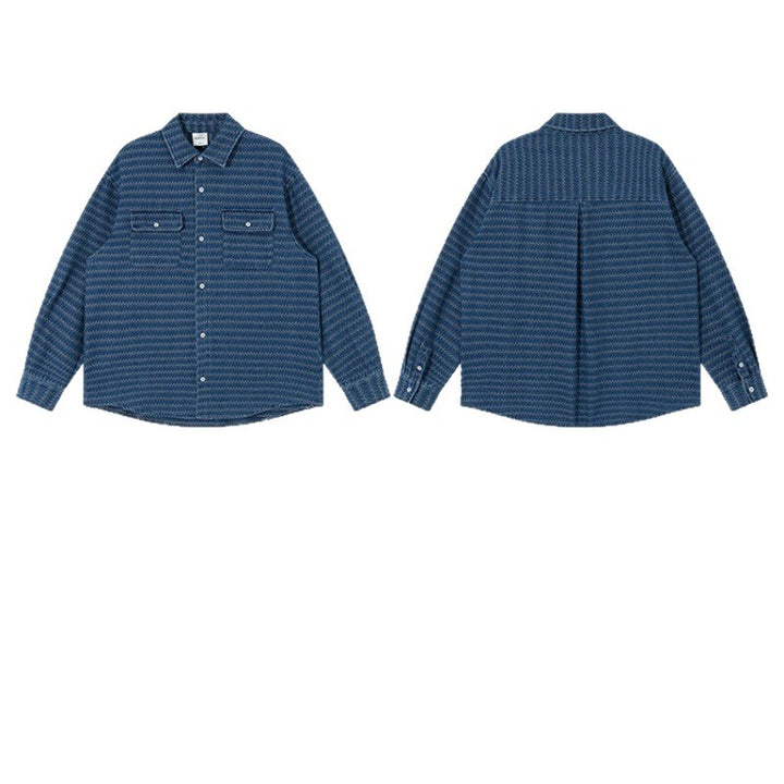 Unisex Strukturierte Baumwoll-Overshirtjacke mit Zickzack-Jacquard und aufgesetzten Brusttaschen Echoarchiv