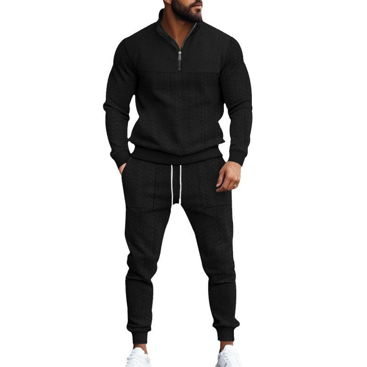 Herren nan Strick-Trainingsset mit halbem Reißverschluss, Zopfmuster-Pulli und Kordelzug-Jogger Echo Archiv